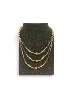 Marie Chavez Layered Turquoise and Black Beaded Gold Chain Necklace - Detailed!